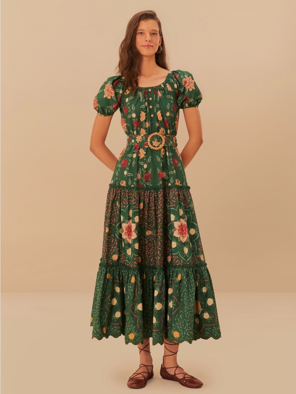 FARM Rio Green Pineapple Garden Organic Cotton Maxi Dress Size M